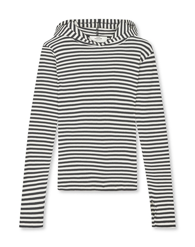 Mads Nørgaard - 2x2 Cotton Stripe Tutti Hood Bluse - Black/Vanilla
